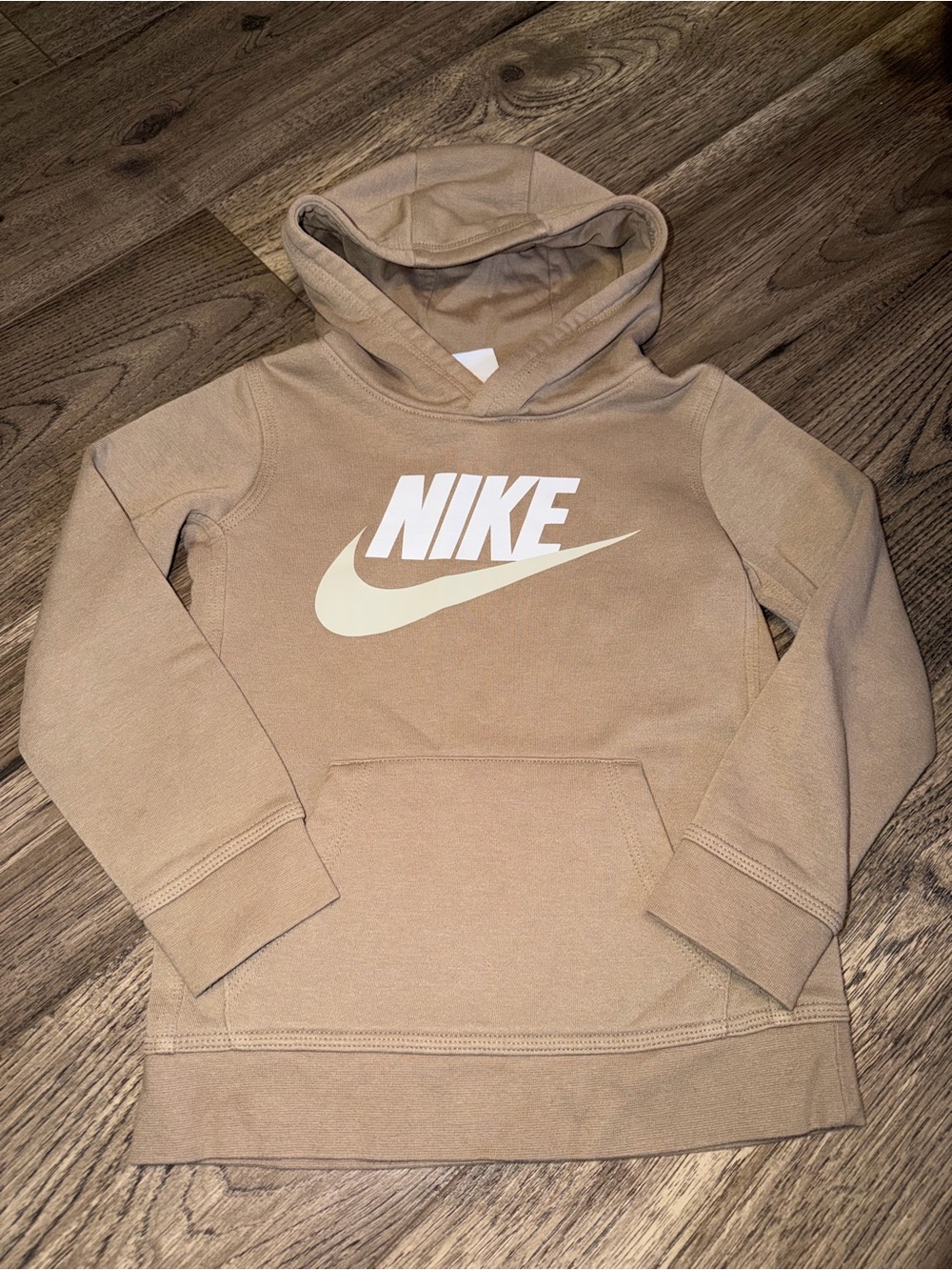Nike Kids Tan Hoodie with White Logo